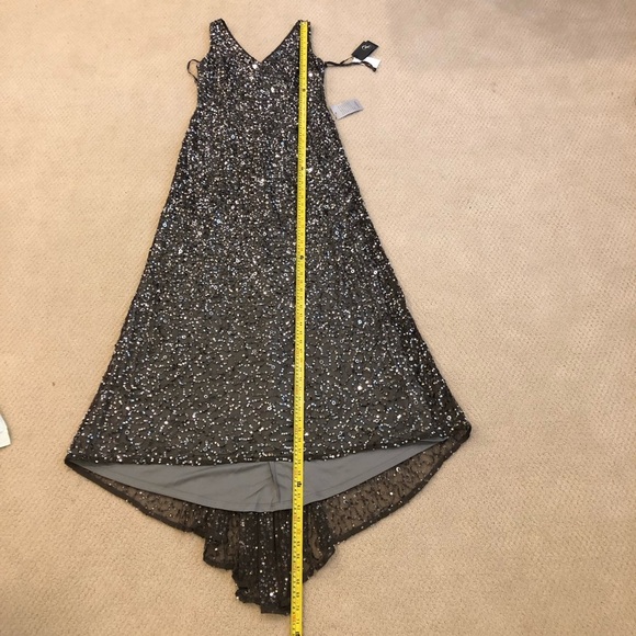 NWT Adrianna Papell V-Neck Sequin A-Line Gown in Lead [SZ‎ 12 ] - Picture 8 of 9